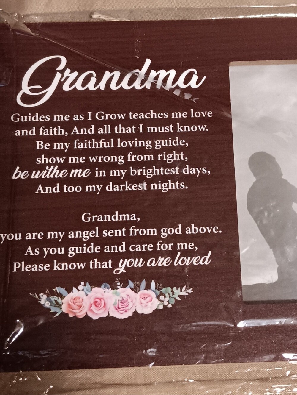 Grandma Floral Sentiment Wood Picture Frame  Brown and Pink